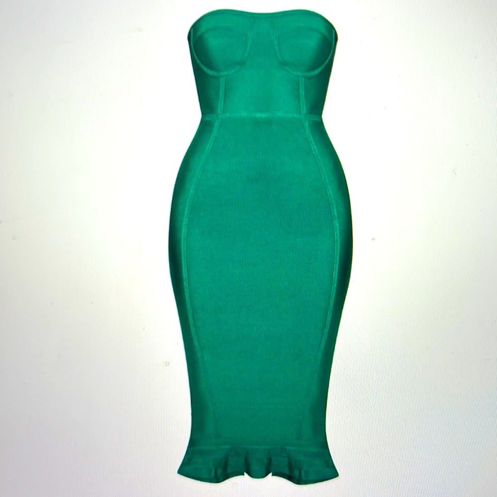 Pretty Little Things Green Frill Hem Bandage dress